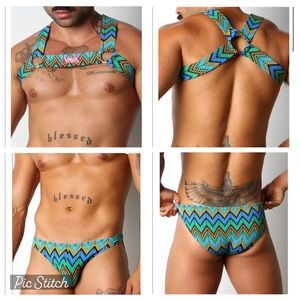 VAUX by CELLBLOCK 13 Blue Zig Zag Vx4 Complete Set: Harness AND Brief